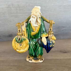 Chinese Glazed Pottery Figure of an Old Man, Wealth & Longevity. 6” tall